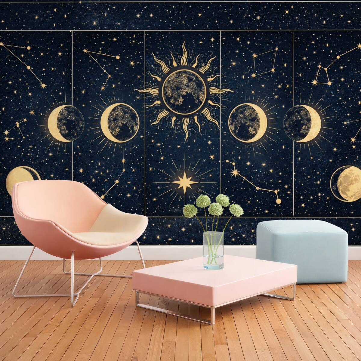 Fototapeta Etap księżyca, słońce, azureowe tło.