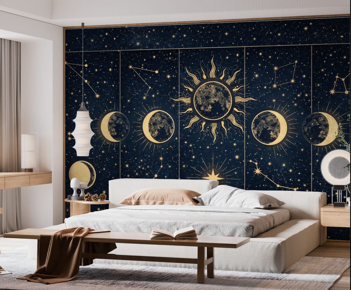 Fototapeta Etap księżyca, słońce, azureowe tło.