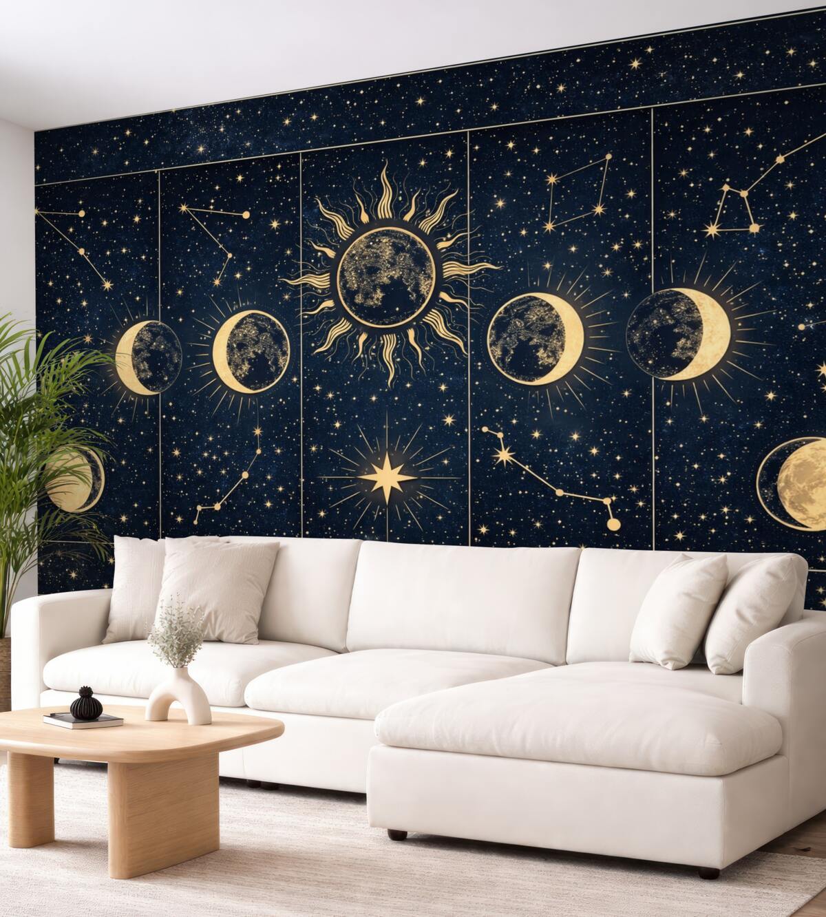 Fototapeta Etap księżyca, słońce, azureowe tło.