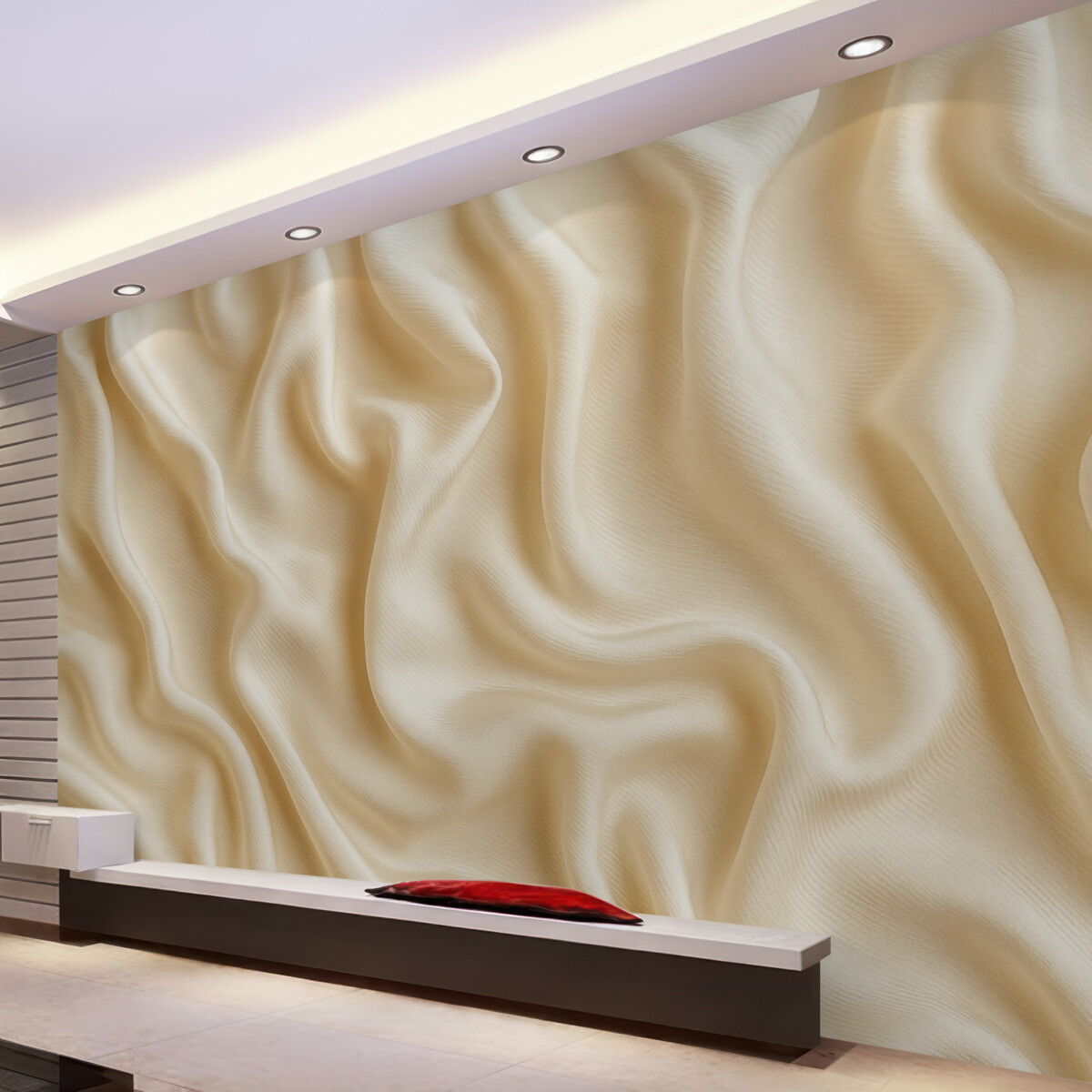 Fototapeta Abstrakcyjna kompozycja stworzona z organicznego surowca, rzeźbione pionowe pasy 3D w odcieniu beżowym.