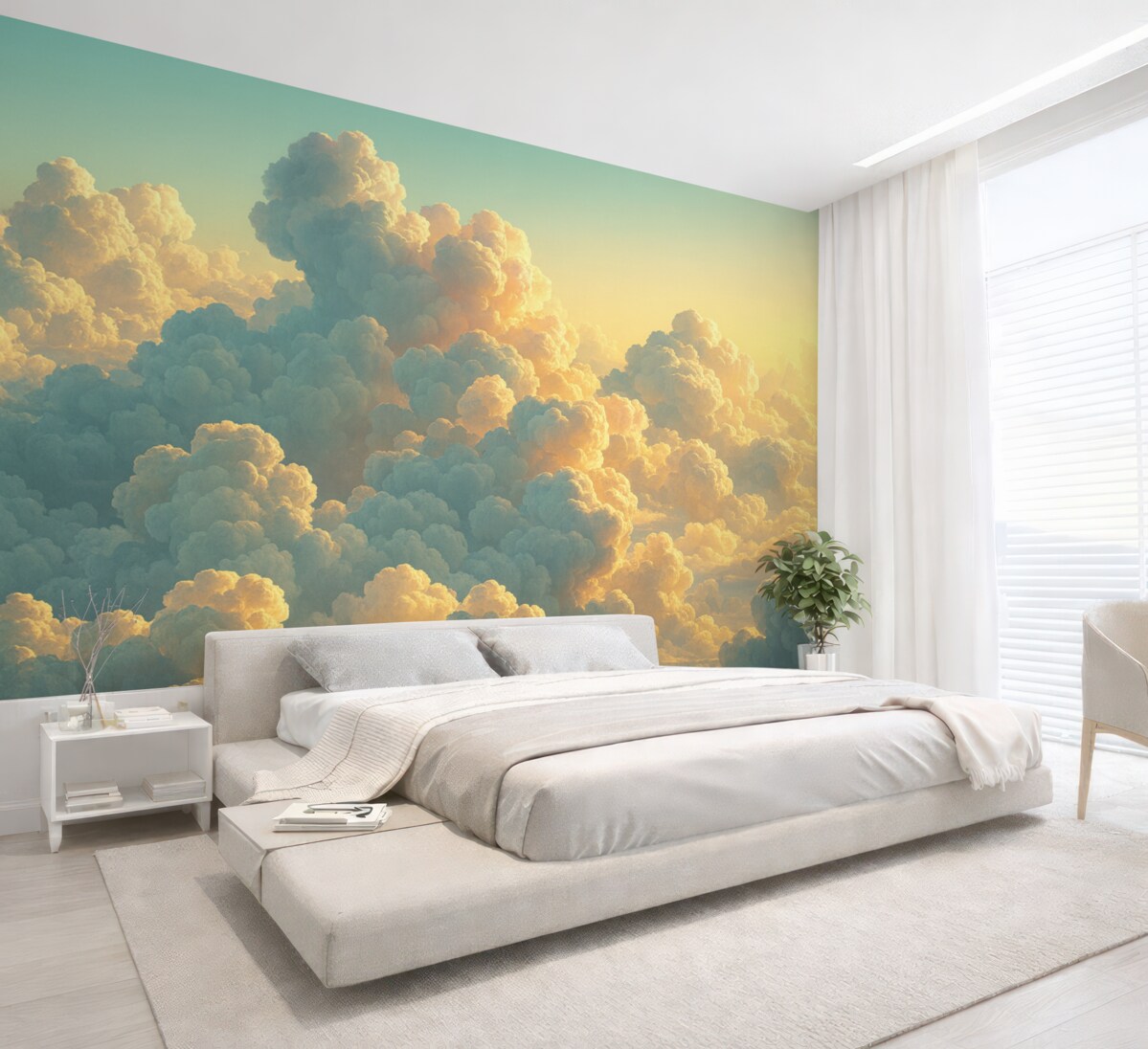 Fototapeta Czyste niebo z licznymi chmurami w jasnych odcieniach.