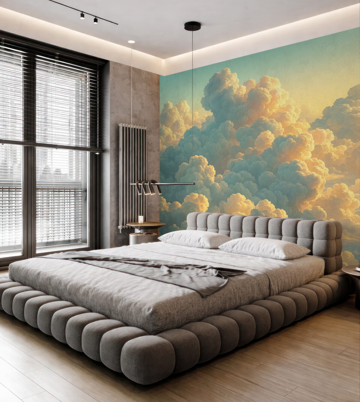 Fototapeta Czyste niebo z licznymi chmurami w jasnych odcieniach.