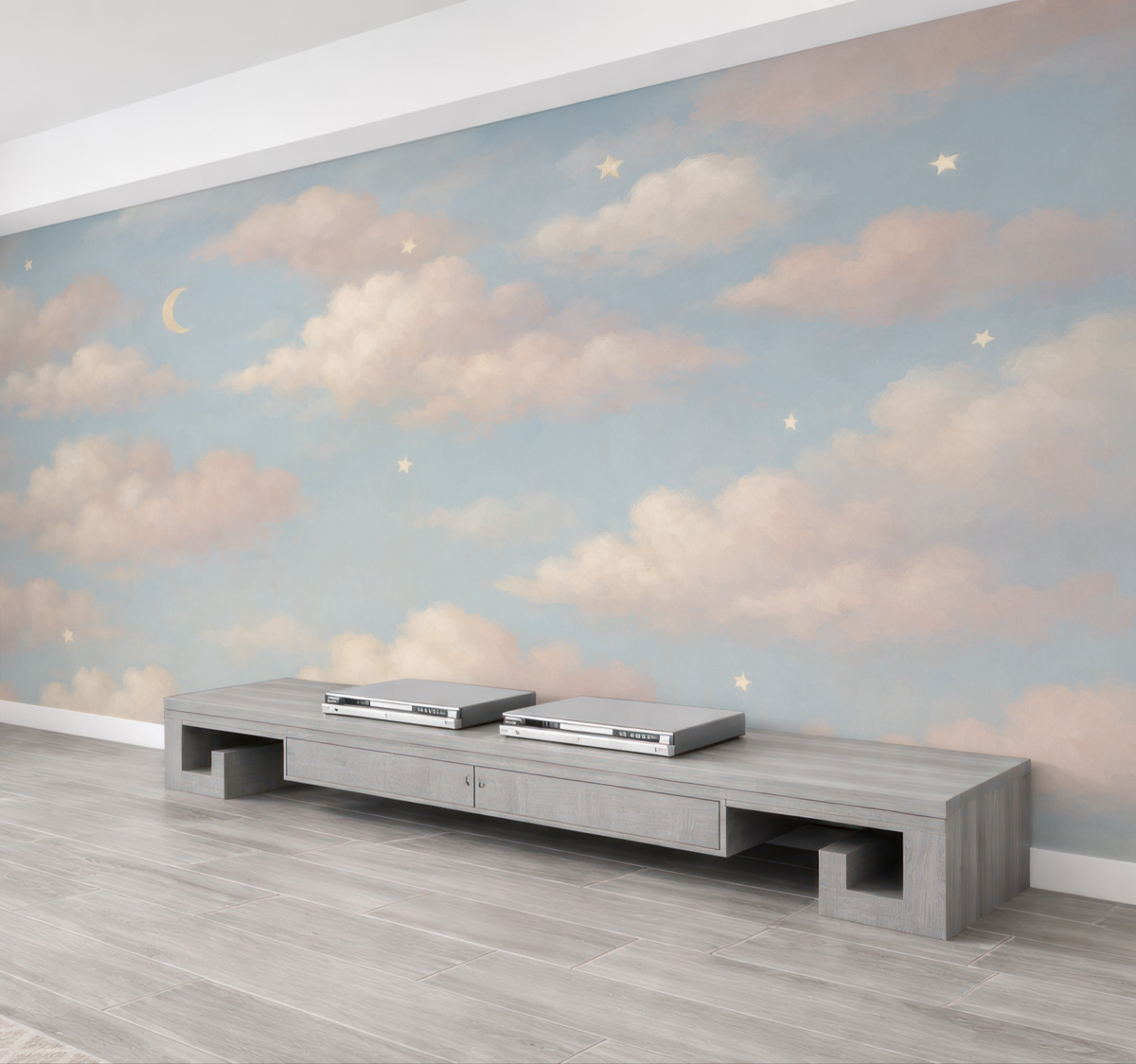 Fototapeta Cudowne niebo z obłokami, księżycem i gwiazdami.