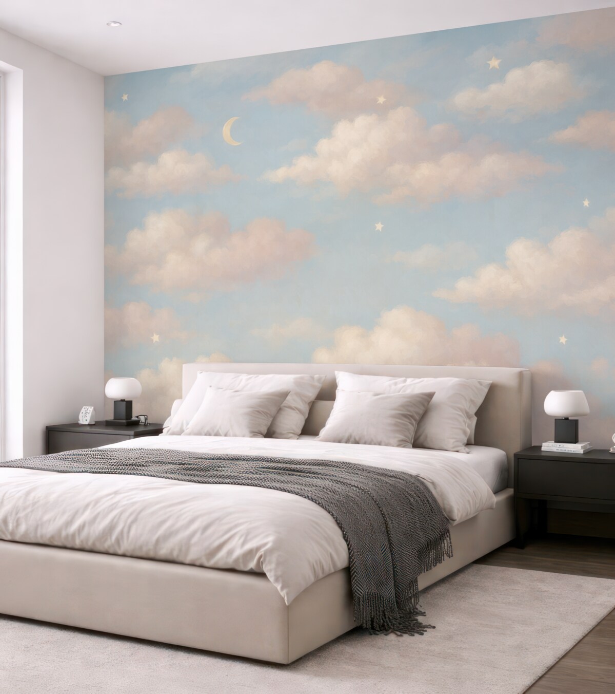 Fototapeta Cudowne niebo z obłokami, księżycem i gwiazdami.