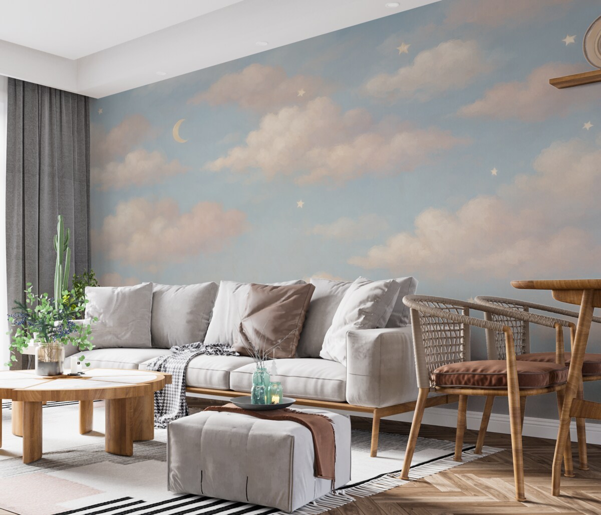 Fototapeta Cudowne niebo z obłokami, księżycem i gwiazdami.