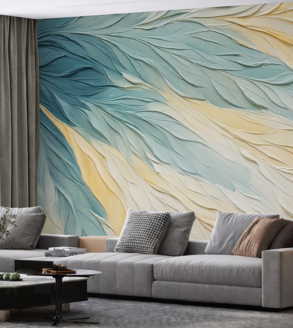 Fototapeta Abstrakcyjne smugi niebieskiej, szarej i beżowej farby.