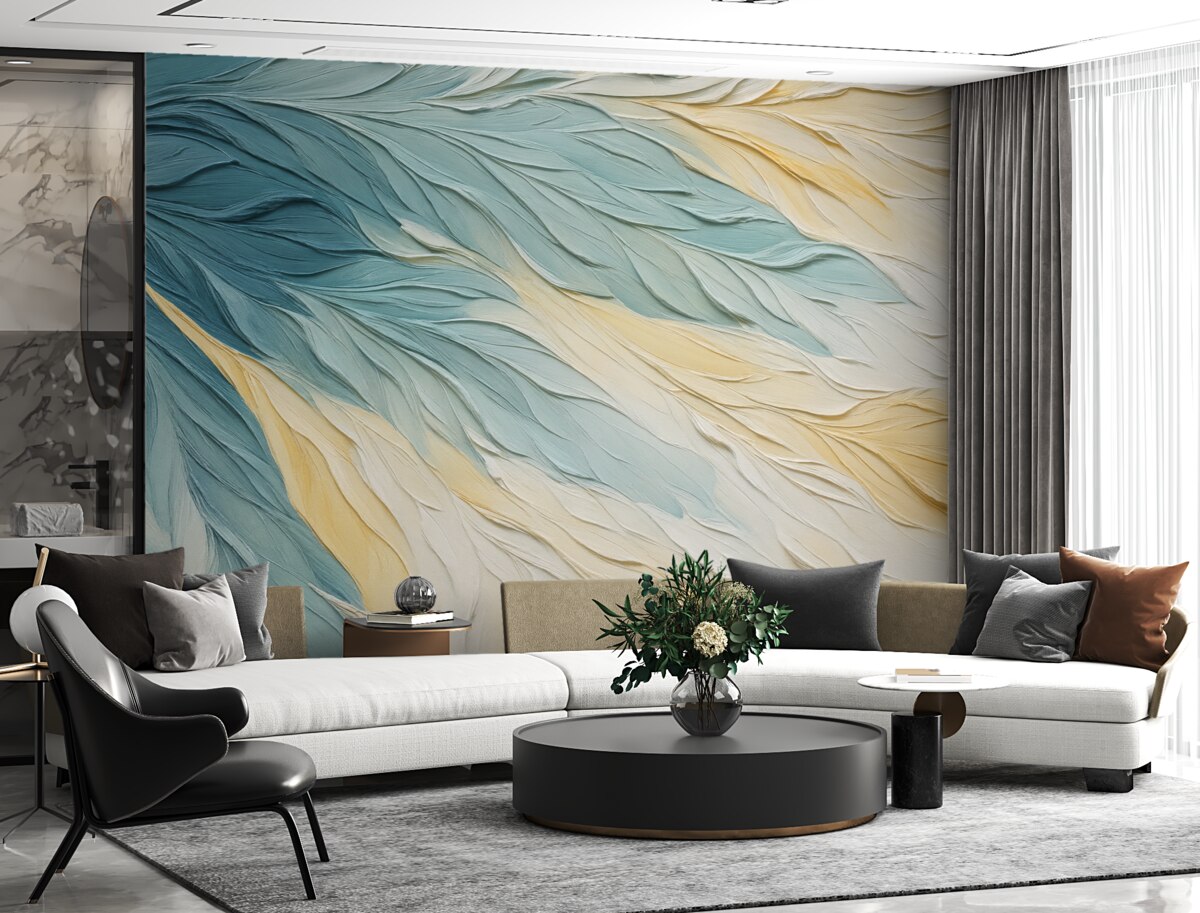 Fototapeta Abstrakcyjne smugi niebieskiej, szarej i beżowej farby.