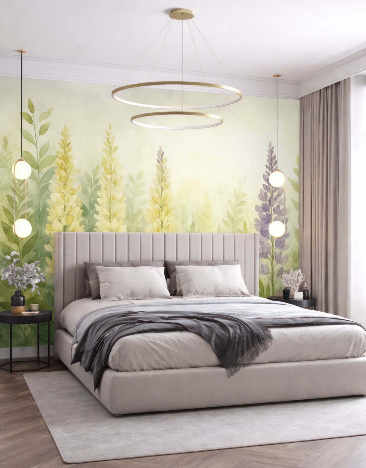 Fototapeta Ogród kwiatowy w akwareli, wzór kwiatowy, naturalne barwy.