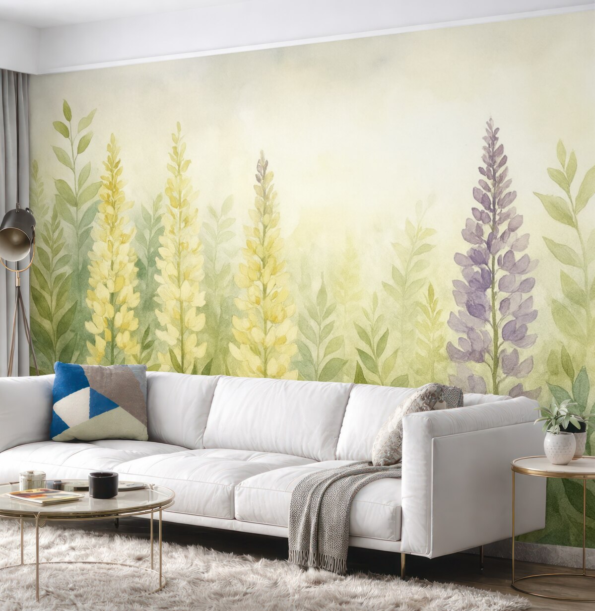 Fototapeta Ogród kwiatowy w akwareli, wzór kwiatowy, naturalne barwy.