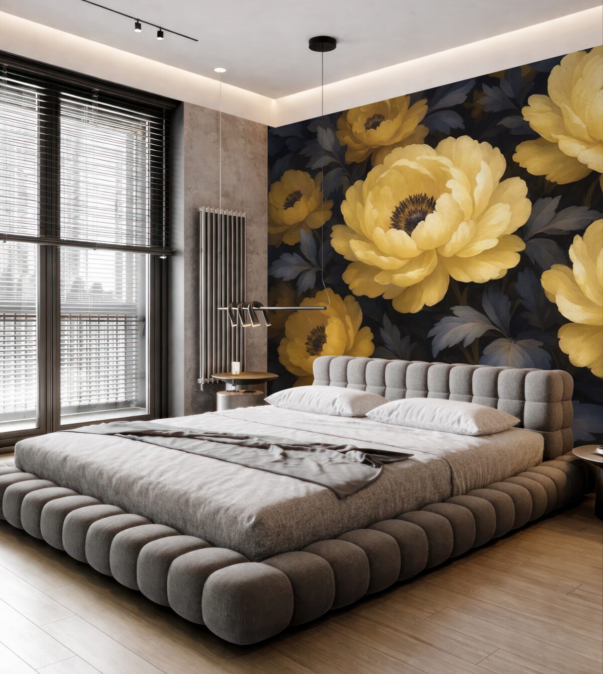 Fototapeta Kwiecisty obraz olejny osadzony na beżowym i fioletowym odcieniu.