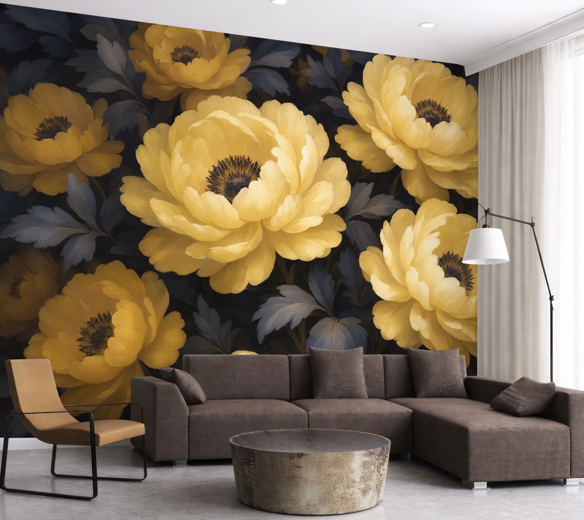 Fototapeta Kwiecisty obraz olejny osadzony na beżowym i fioletowym odcieniu.