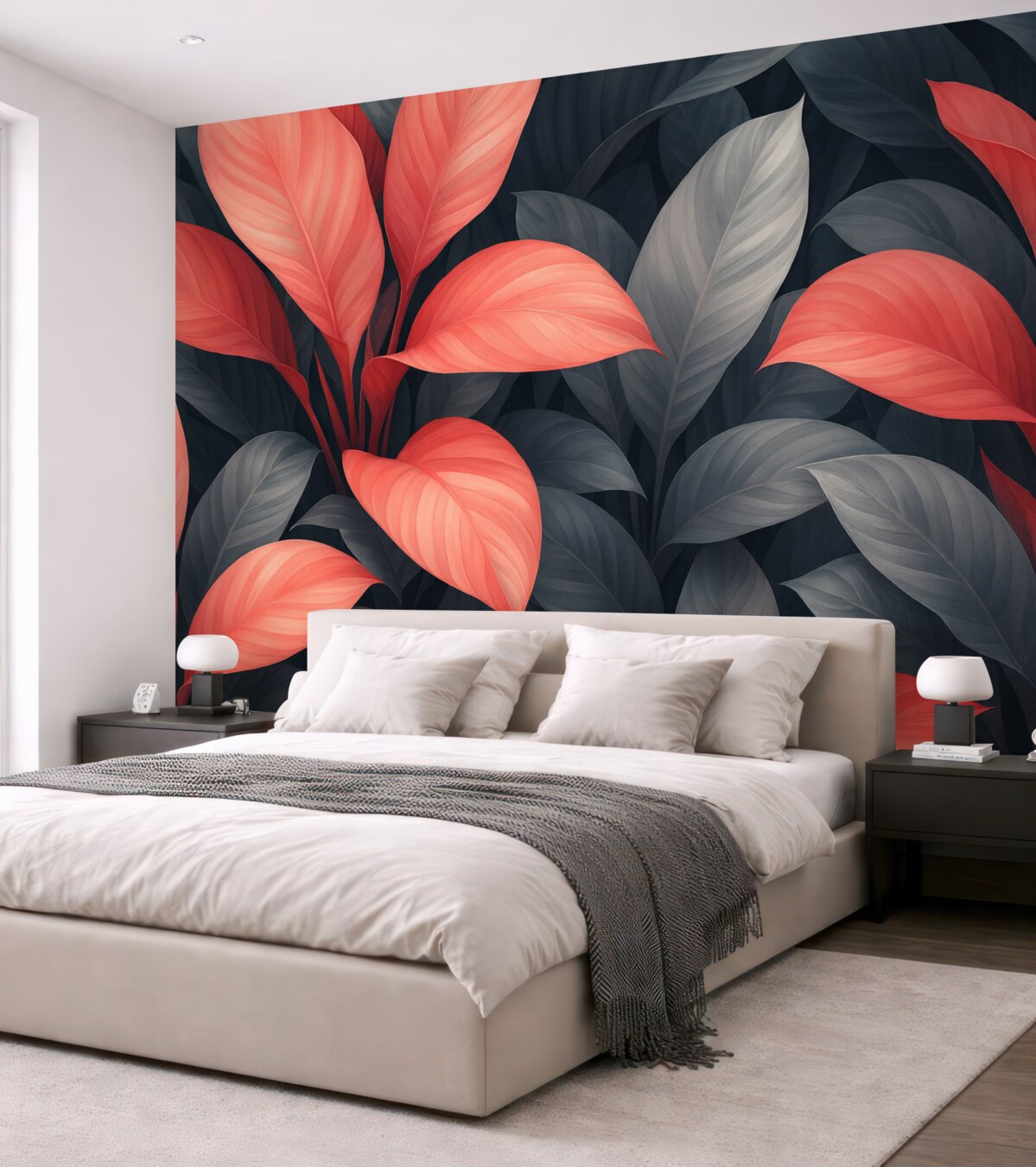 Fototapeta Ogromne tropikalne liście w odcieniach różu i niebieskiego.