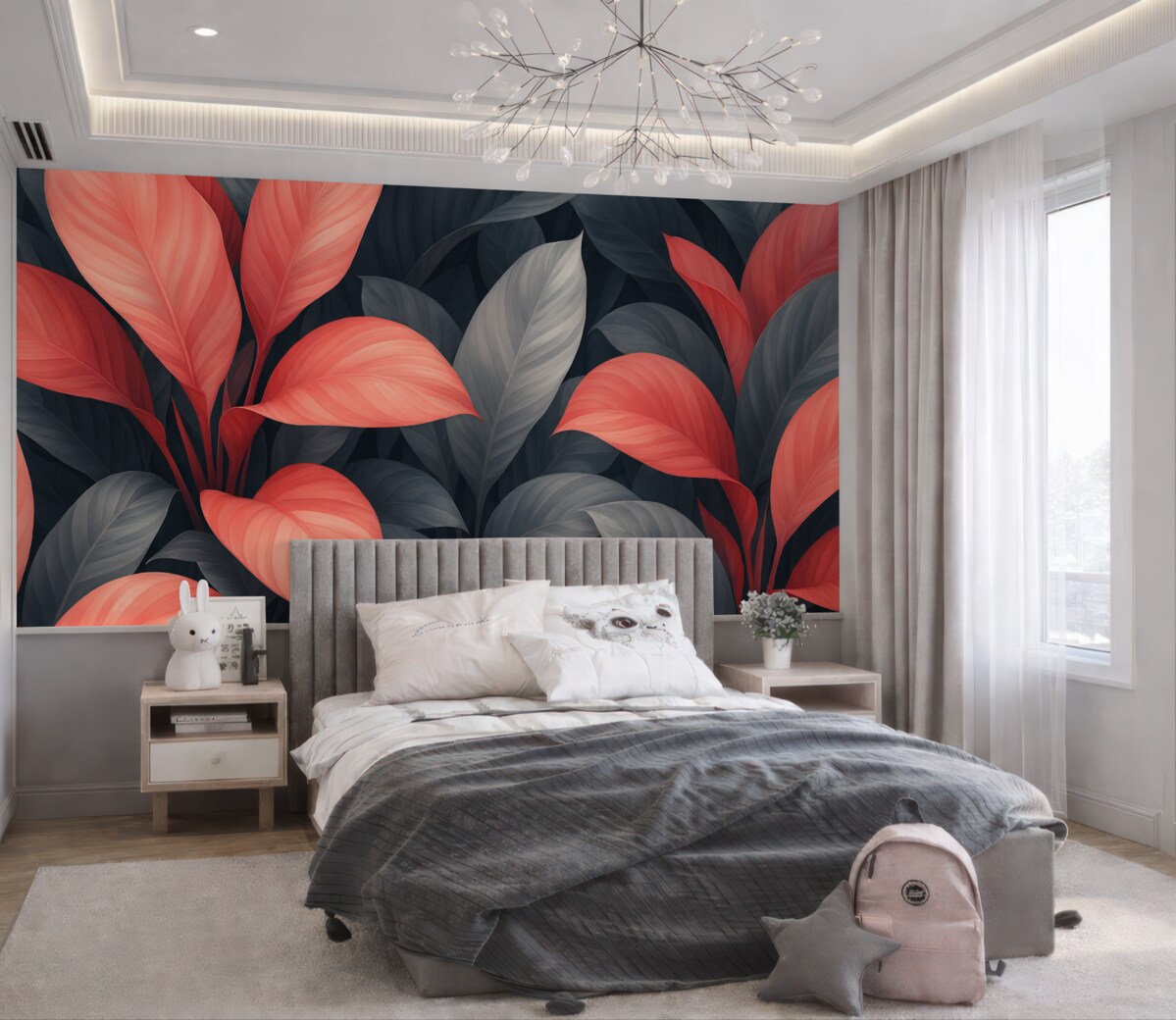 Fototapeta Ogromne tropikalne liście w odcieniach różu i niebieskiego.