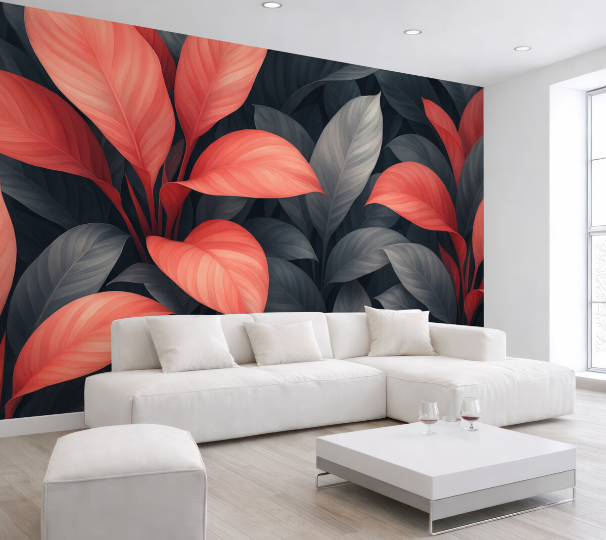 Fototapeta Ogromne tropikalne liście w odcieniach różu i niebieskiego.