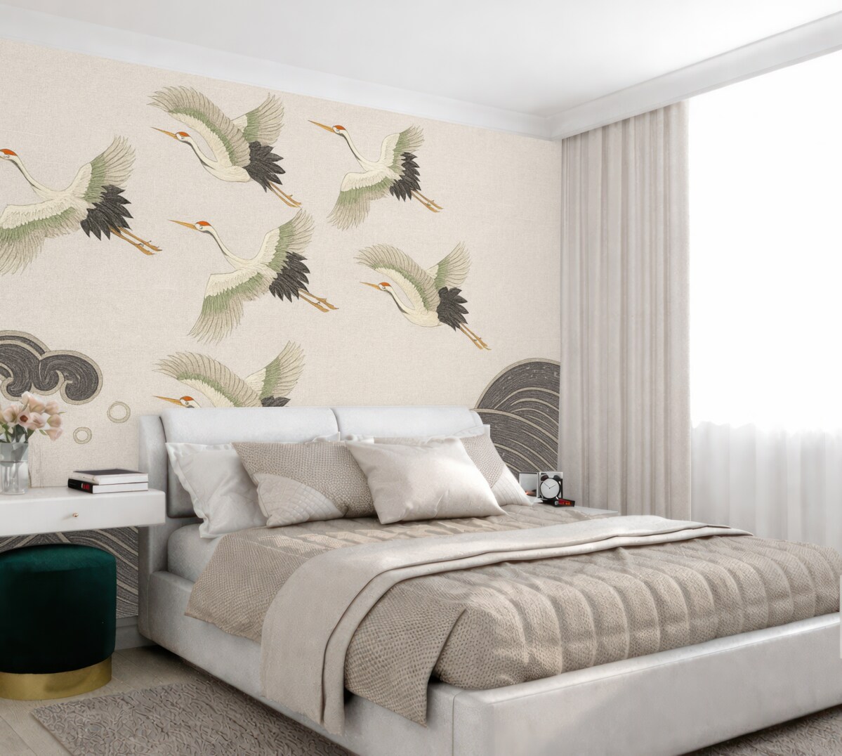 Fototapeta żurawie, szara odmiana, japońska estetyka