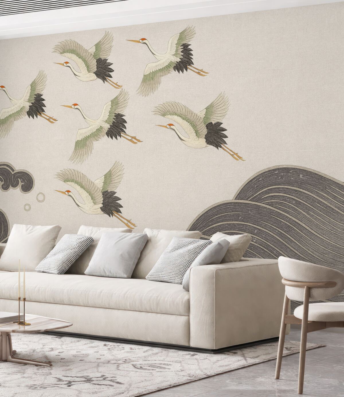 Fototapeta żurawie, szara odmiana, japońska estetyka