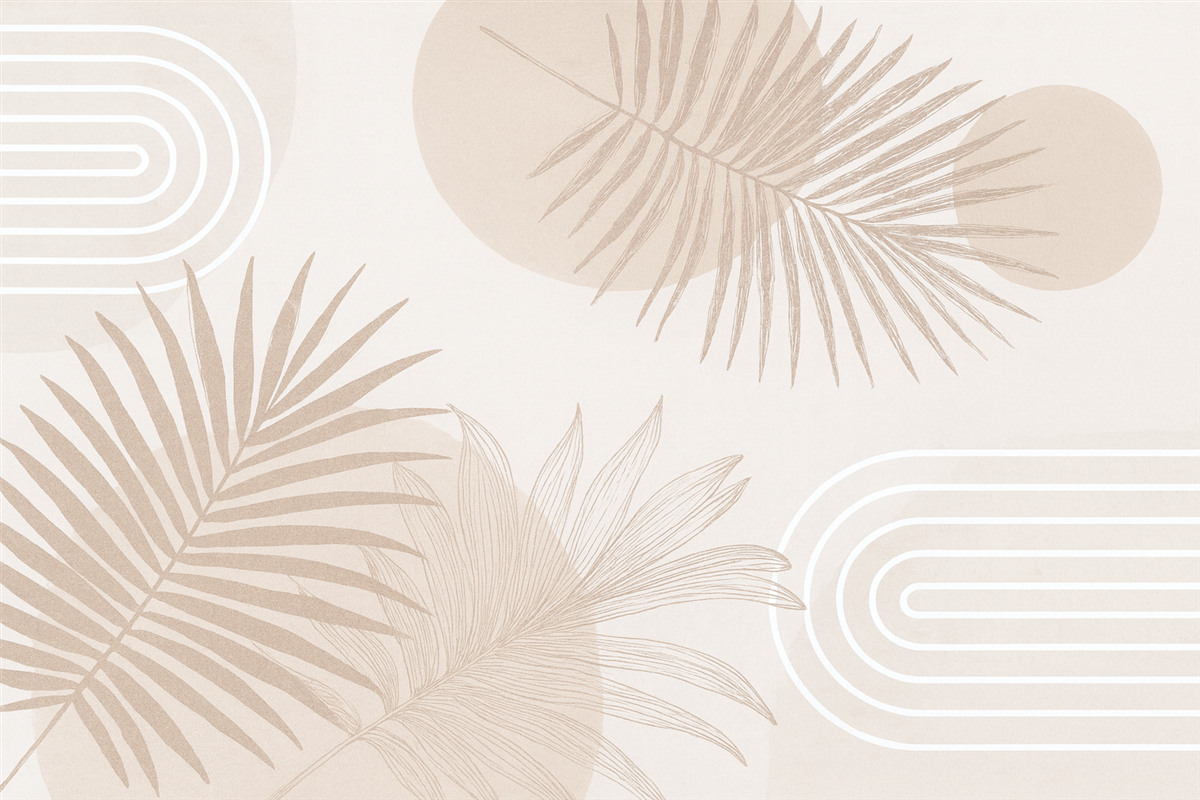 Fototapeta Tapeta w geometryczny wzór z liśćmi palmowymi w stylu boho.