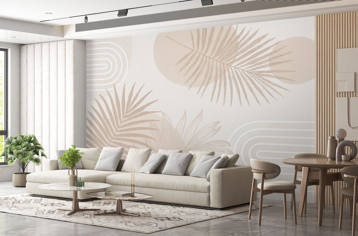 Fototapeta Tapeta w geometryczny wzór z liśćmi palmowymi w stylu boho.