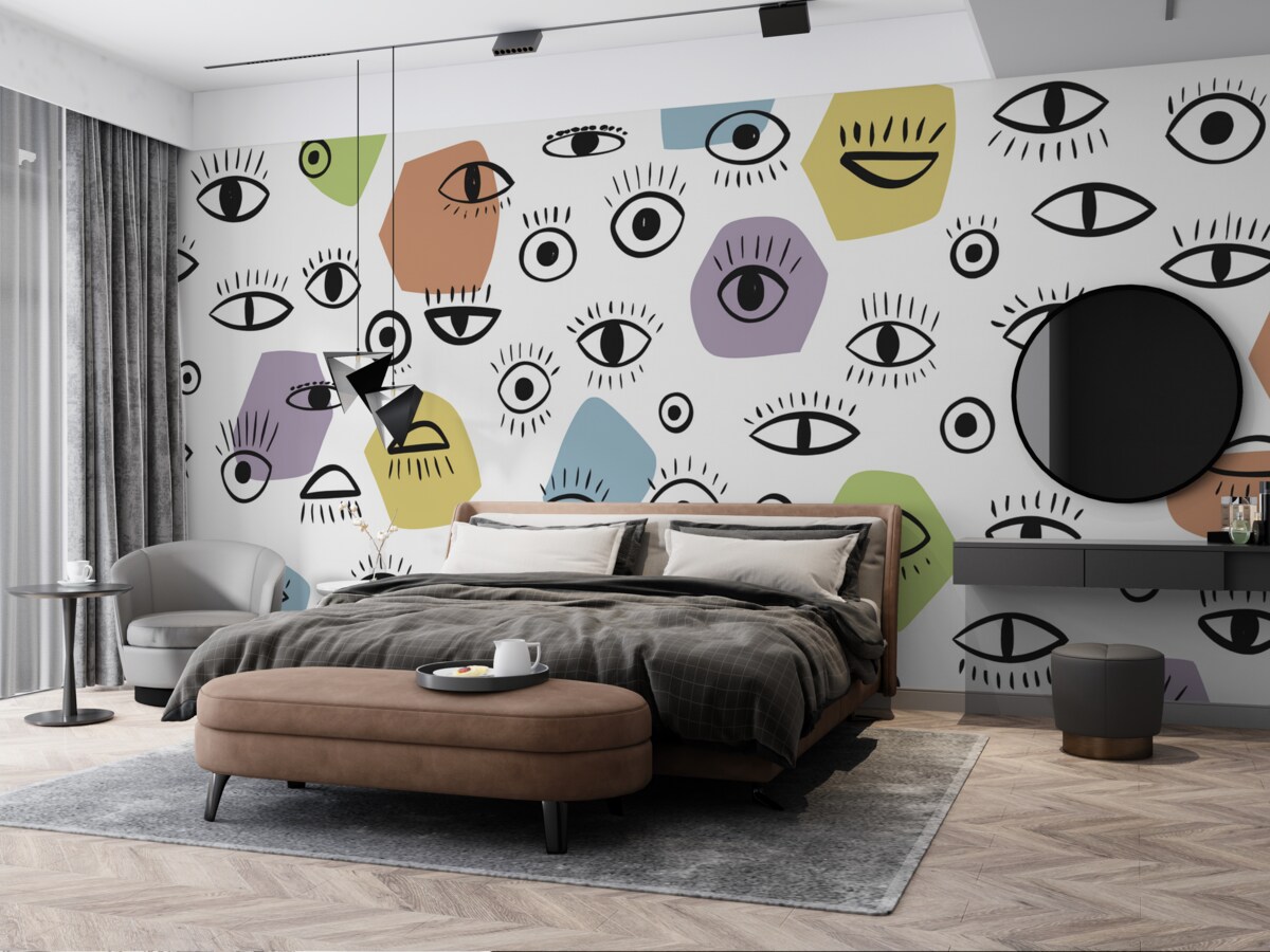 Fototapeta Oczy w abstrakcyjnej formie i kolorowe figury.