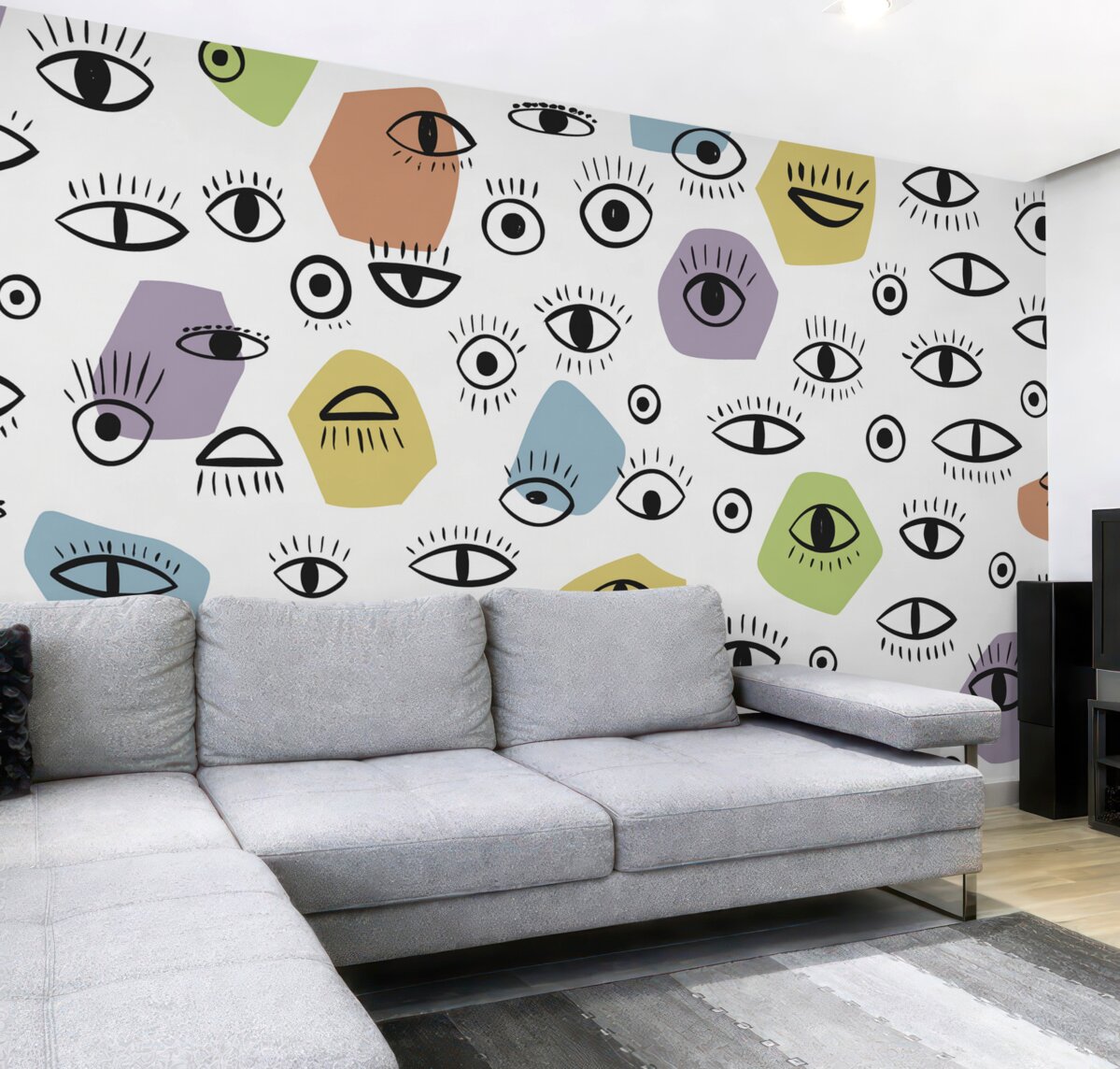 Fototapeta Oczy w abstrakcyjnej formie i kolorowe figury.