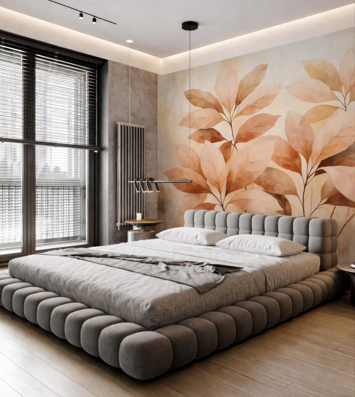 Fototapeta Gałązki z różowymi liśćmi na tle abstrakcyjnym.