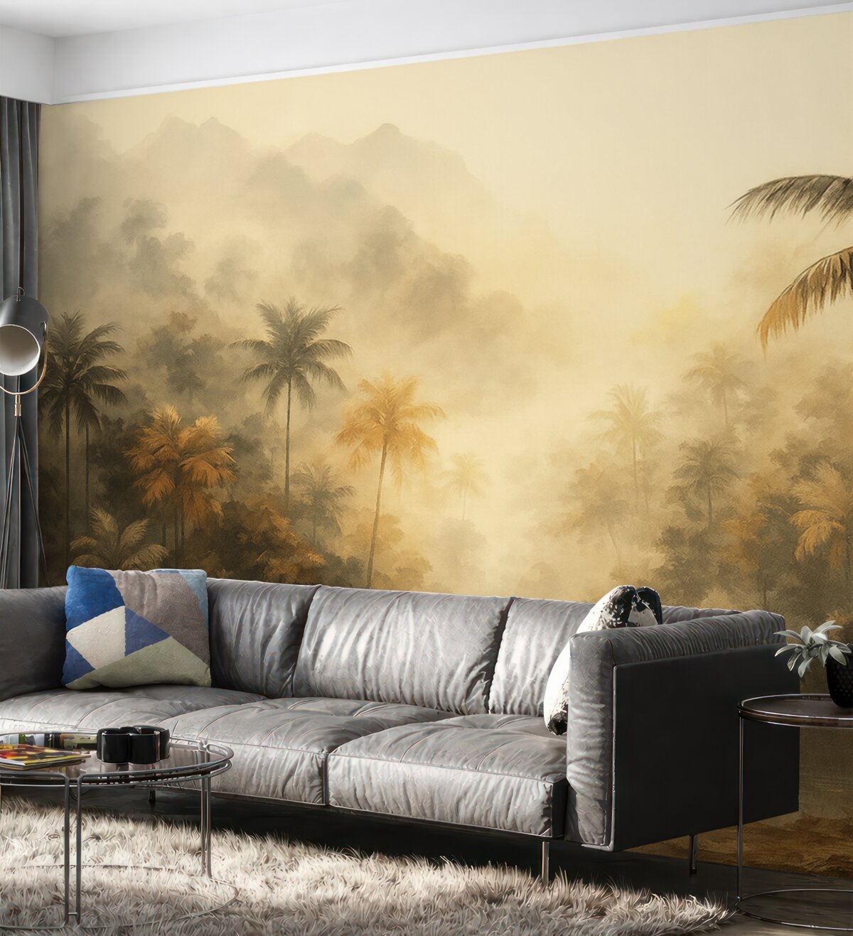 Fototapeta Tropikalny las z palmami o poranku.