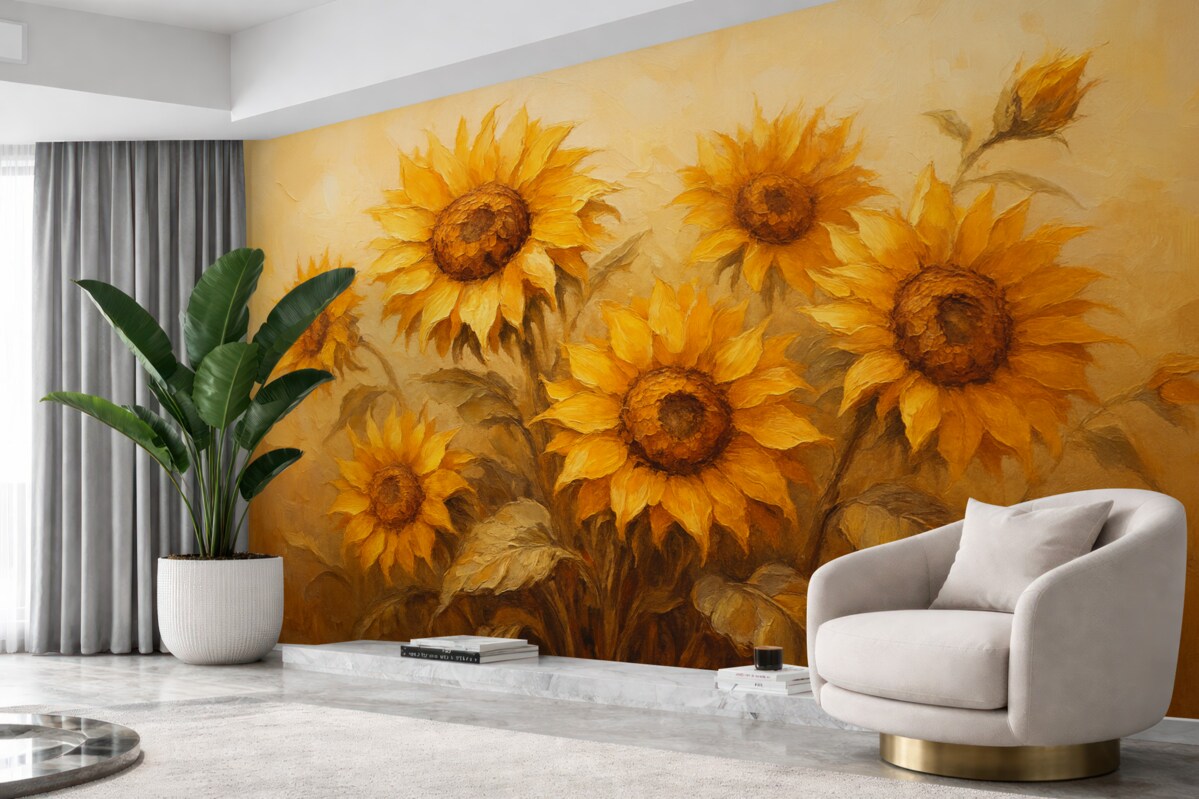 Fototapeta Kwitnące słoneczniki naśladujące malarstwo olejne.