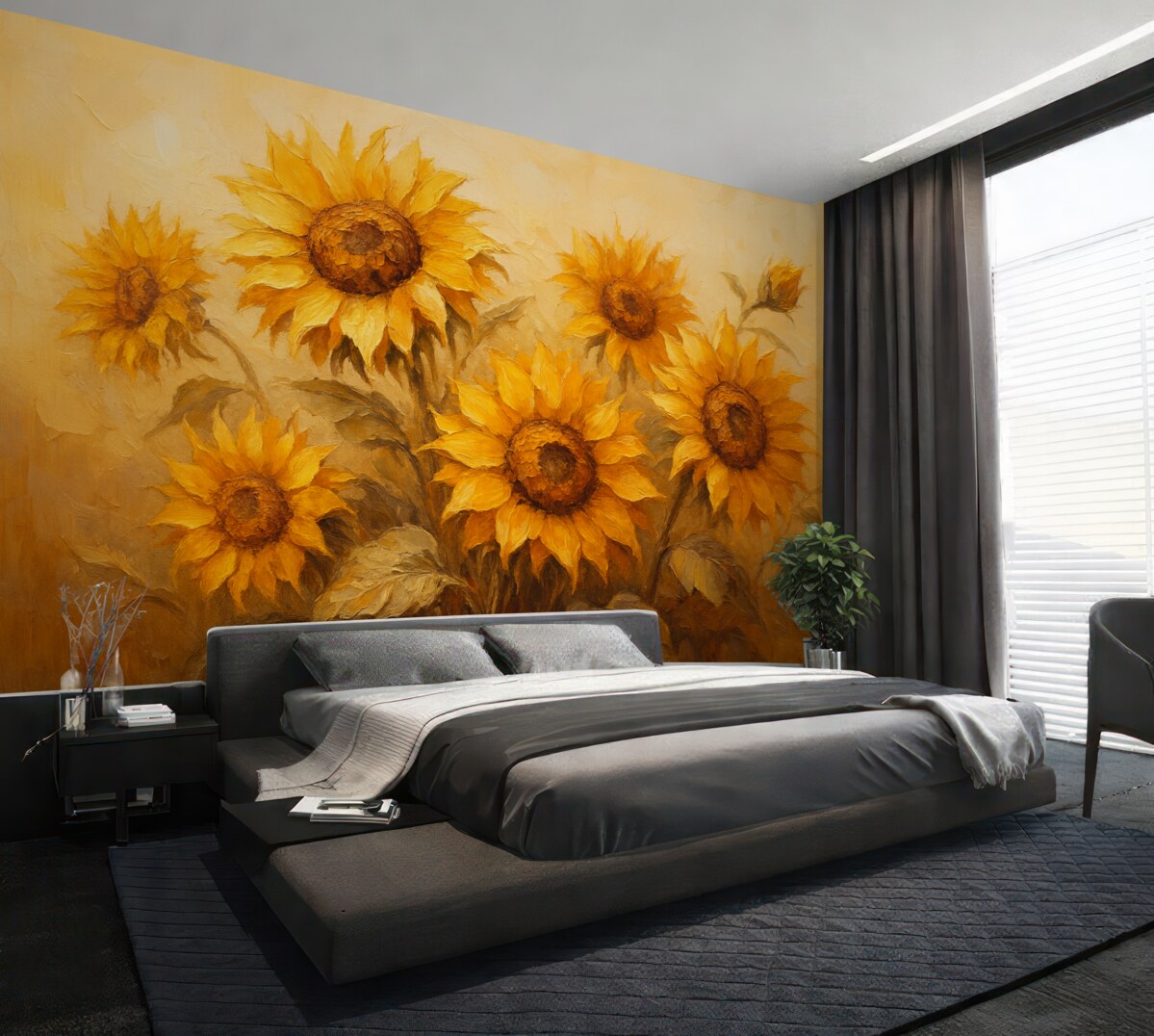 Fototapeta Kwitnące słoneczniki naśladujące malarstwo olejne.