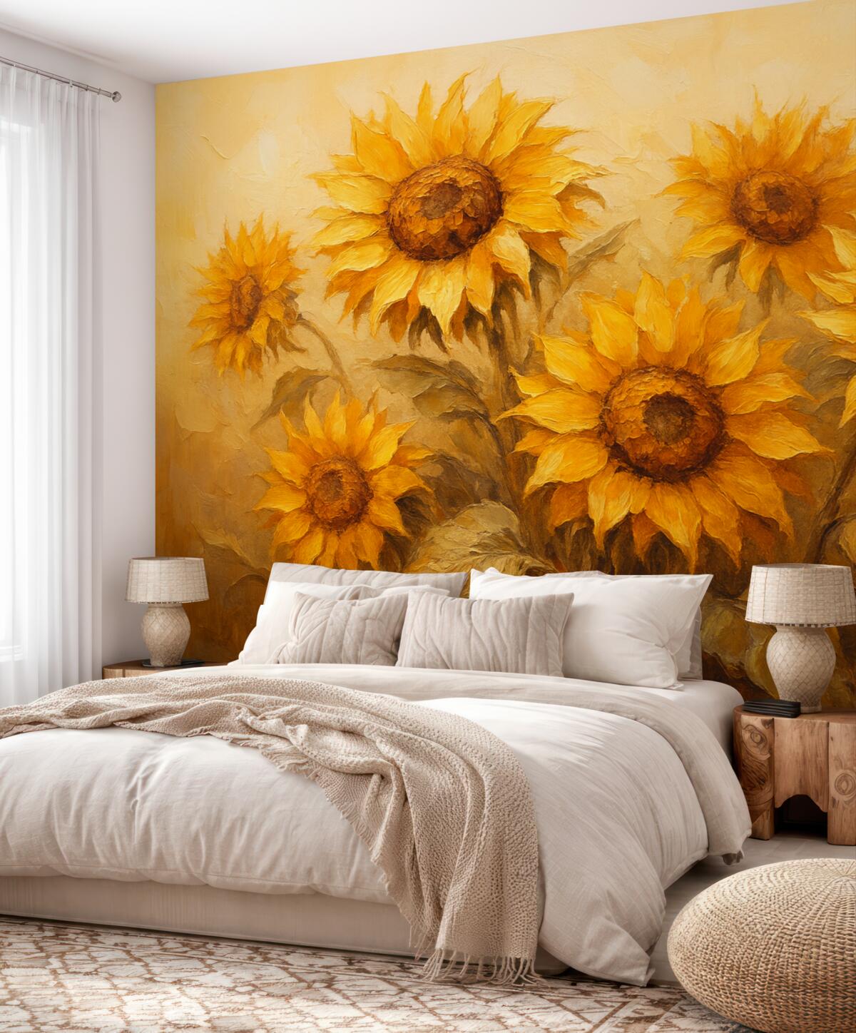 Fototapeta Kwitnące słoneczniki naśladujące malarstwo olejne.