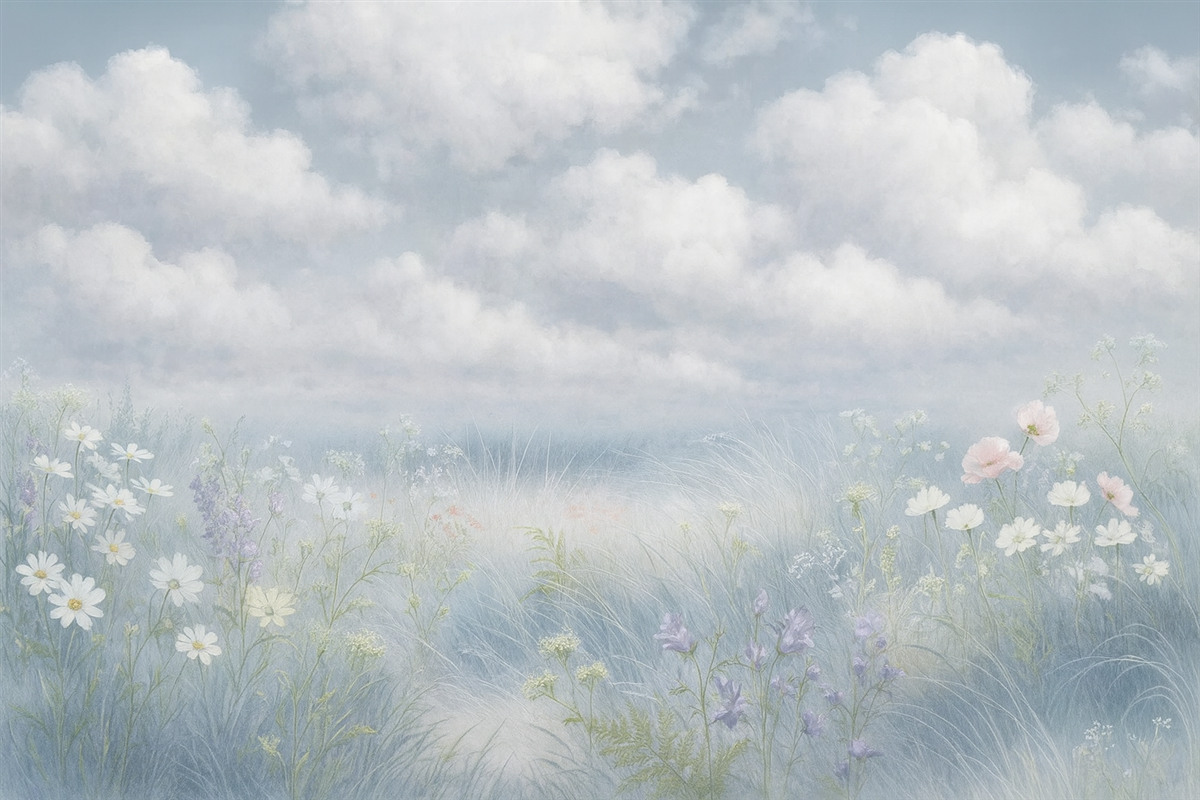 Fototapeta Dzikie rośliny i trawy z bałkańskim niebem oraz chmurami.