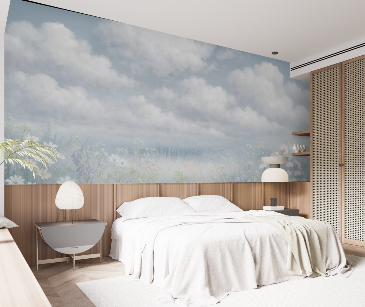 Fototapeta Dzikie rośliny i trawy z bałkańskim niebem oraz chmurami.