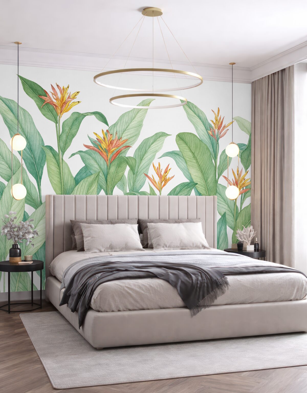 Fototapeta Liście tropikalne z kwiatami.