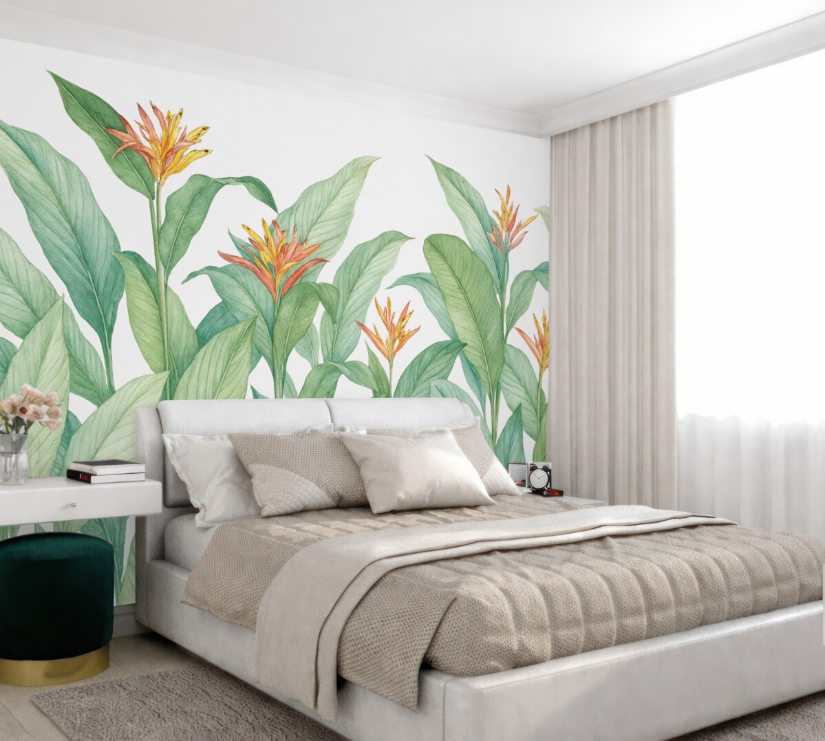 Fototapeta Liście tropikalne z kwiatami.