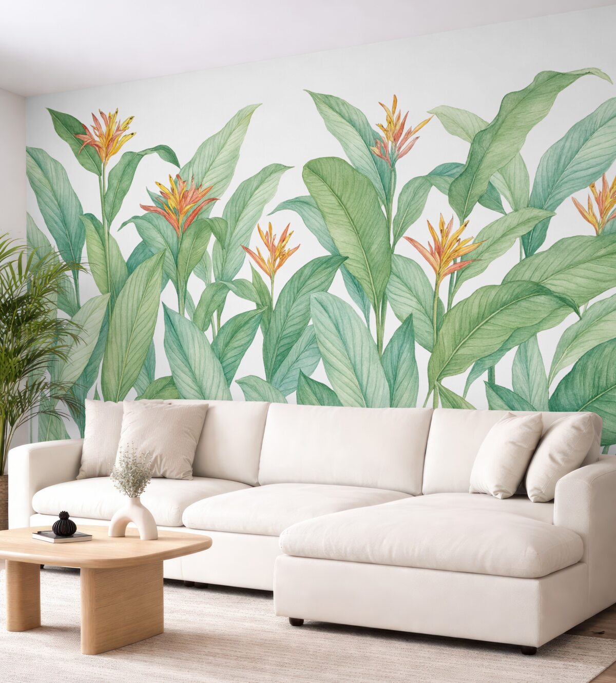 Fototapeta Liście tropikalne z kwiatami.