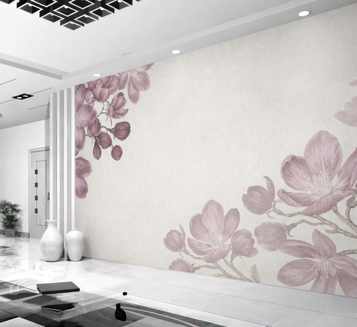 Fototapeta Kwitnące gałązki, kwiaty na gałązkach, kwiaty w kącie.