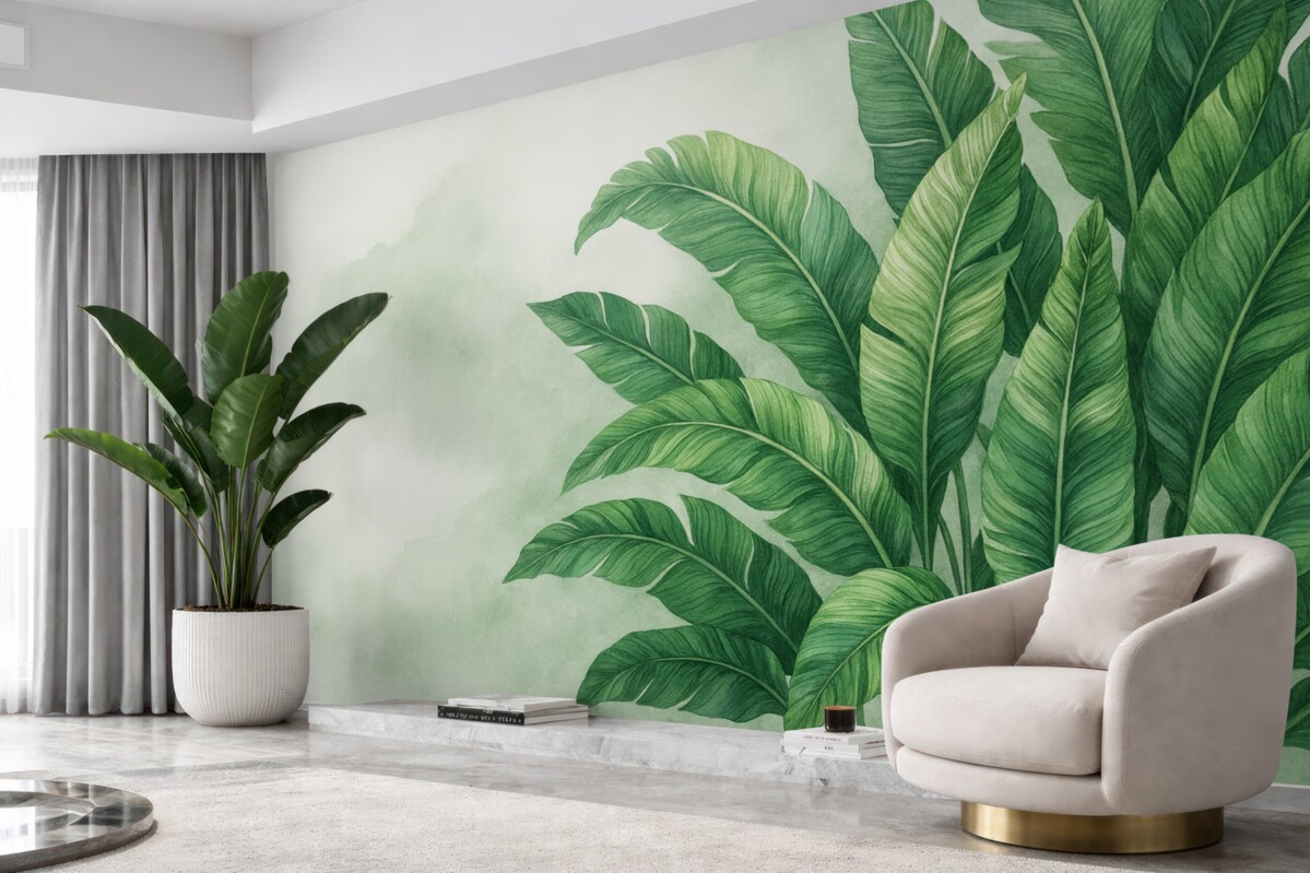 Fototapeta Liście bananowca, obszerne liście, soczyste liście, liście z tropików.