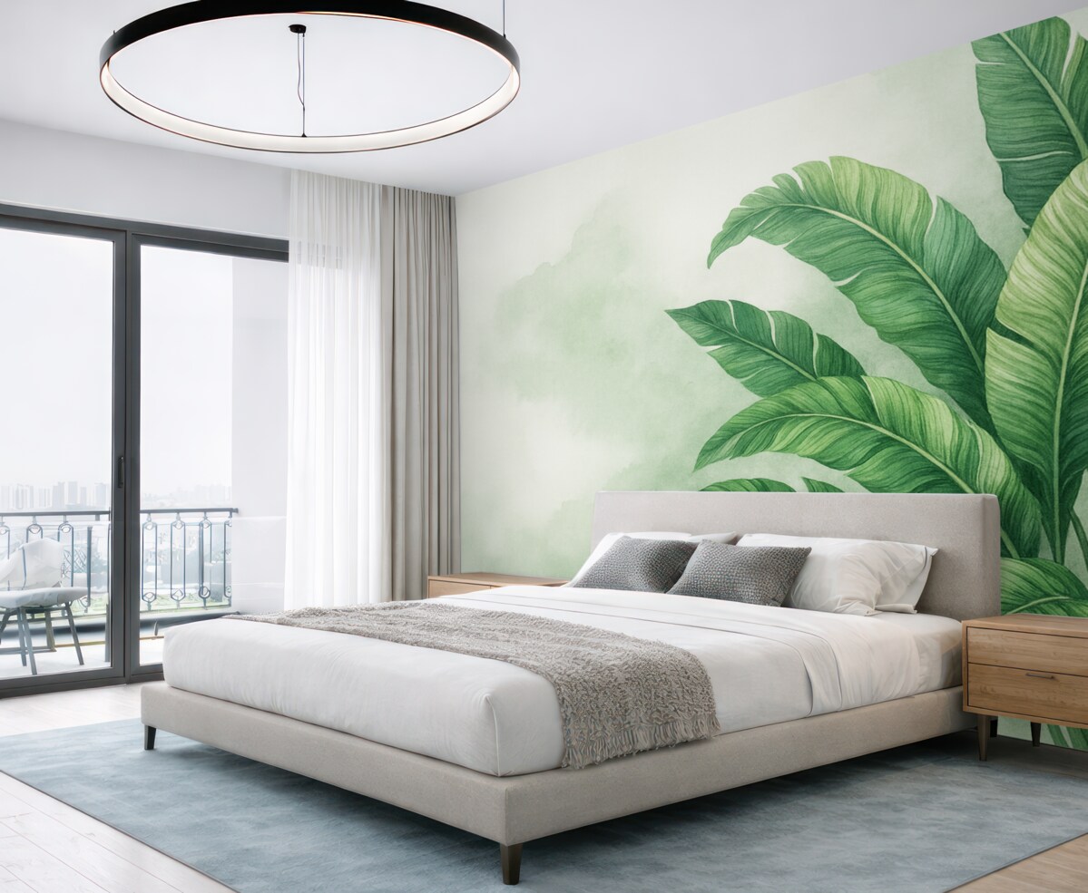 Fototapeta Liście bananowca, obszerne liście, soczyste liście, liście z tropików.