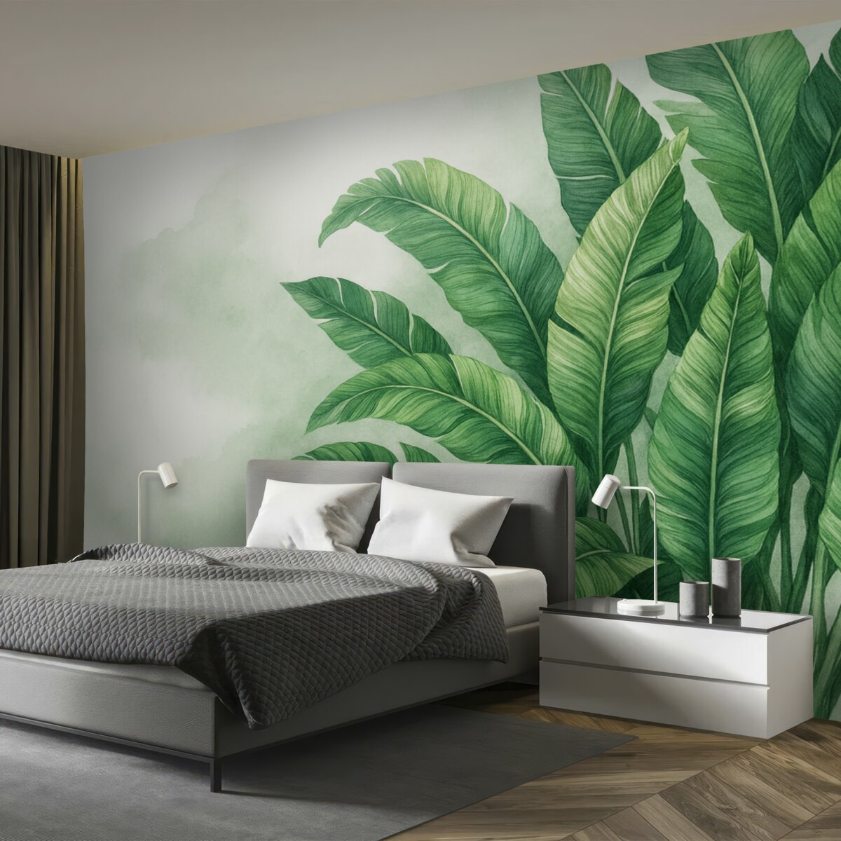 Fototapeta Liście bananowca, obszerne liście, soczyste liście, liście z tropików.