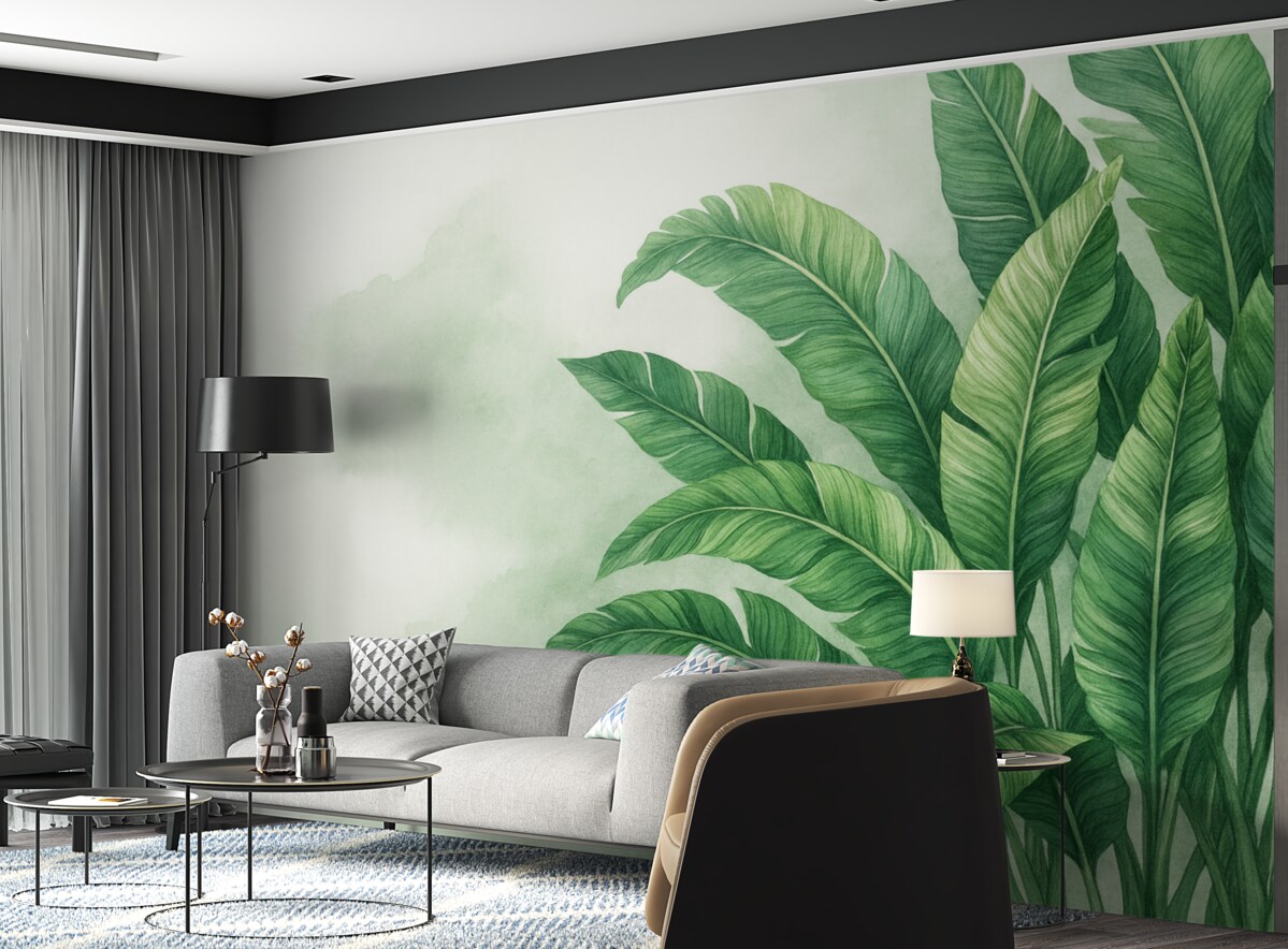 Fototapeta Liście bananowca, obszerne liście, soczyste liście, liście z tropików.