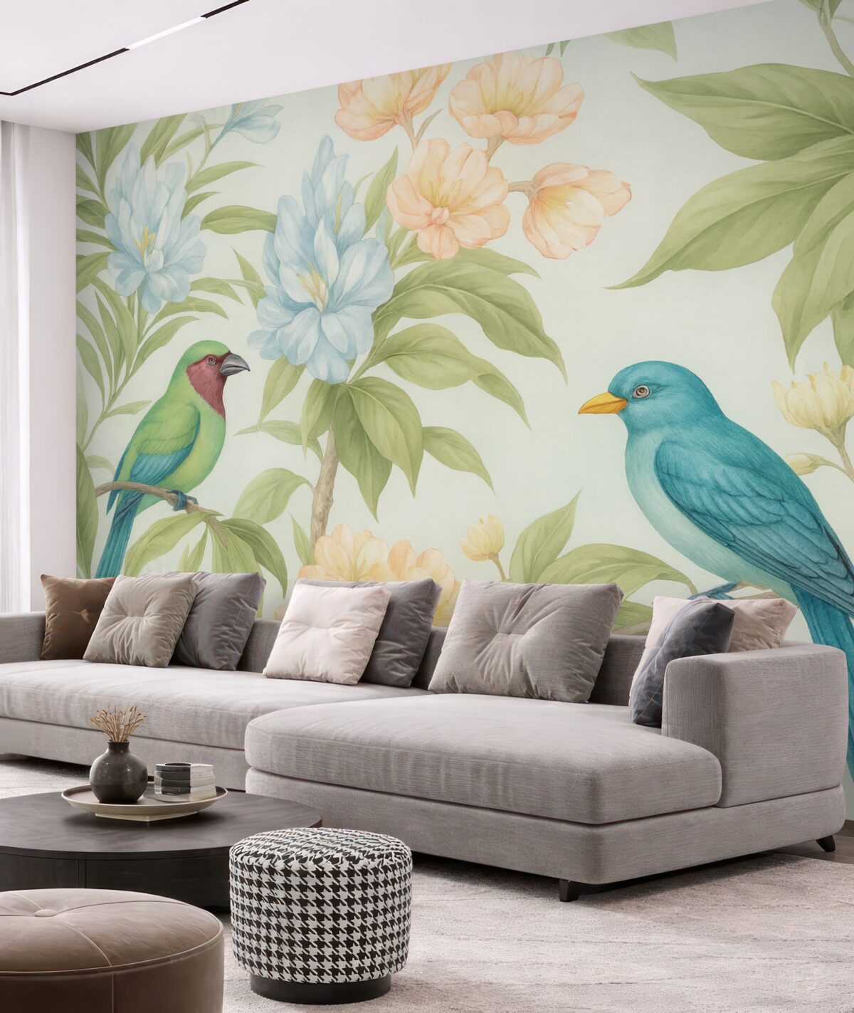 Fototapeta Tropikalne ptaki na konarach kwitnących drzew.