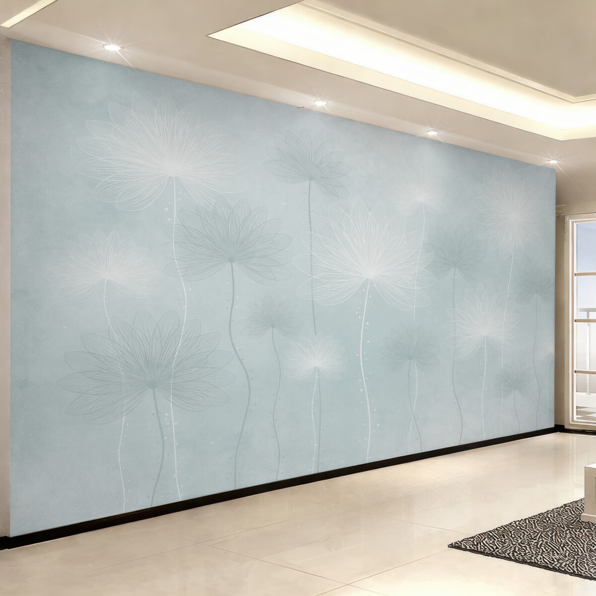 Fototapeta Subtelne kwiaty na łagodnym zielonym tle.