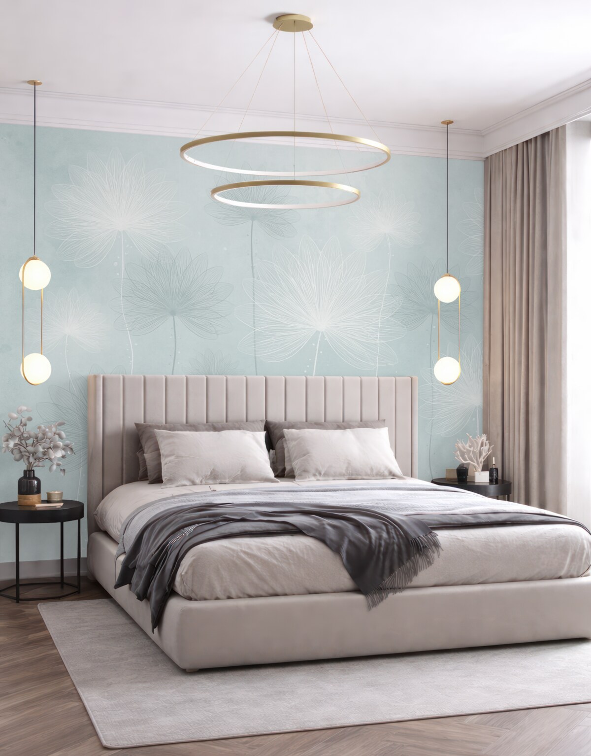 Fototapeta Subtelne kwiaty na łagodnym zielonym tle.