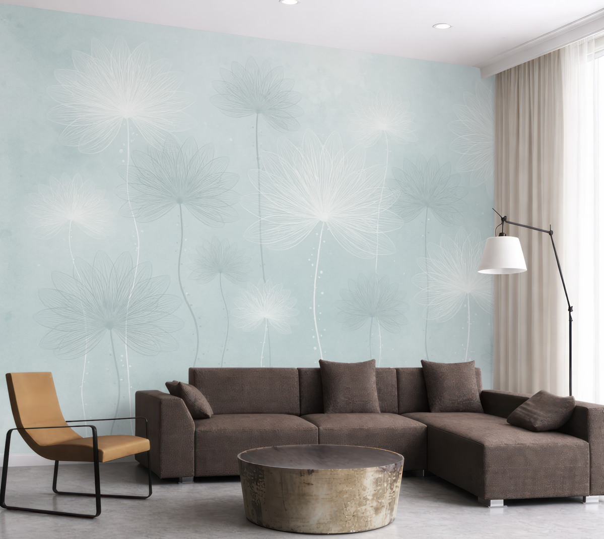 Fototapeta Subtelne kwiaty na łagodnym zielonym tle.