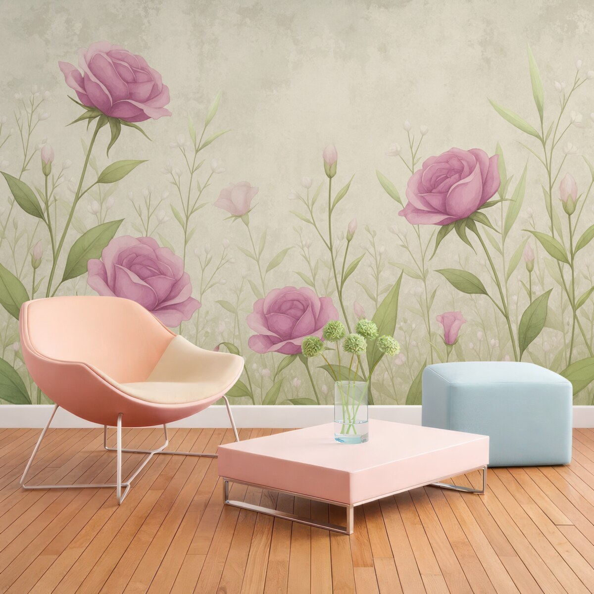 Fototapeta Subtelne kwiaty i zioła na szarym tle.