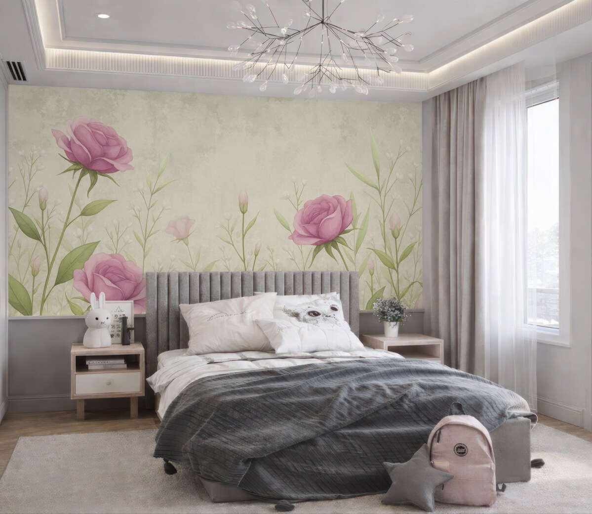 Fototapeta Subtelne kwiaty i zioła na szarym tle.