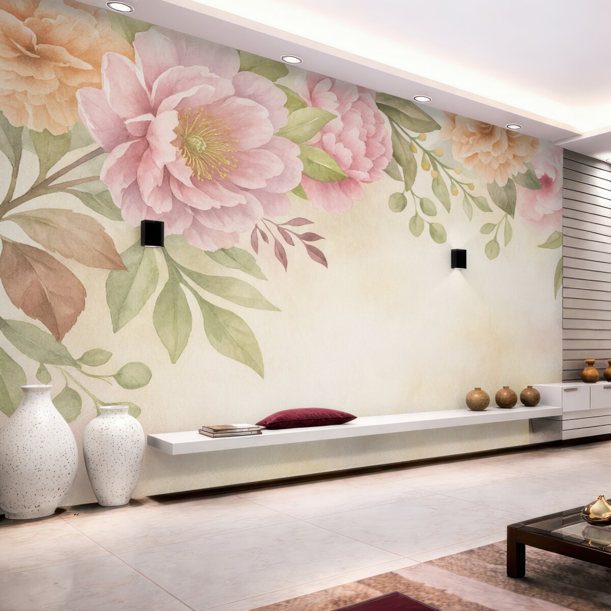 Fototapeta Wielkie kwiaty wiszące na subtelnym jasnym tle.