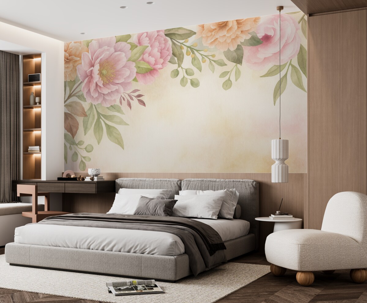 Fototapeta Wielkie kwiaty wiszące na subtelnym jasnym tle.