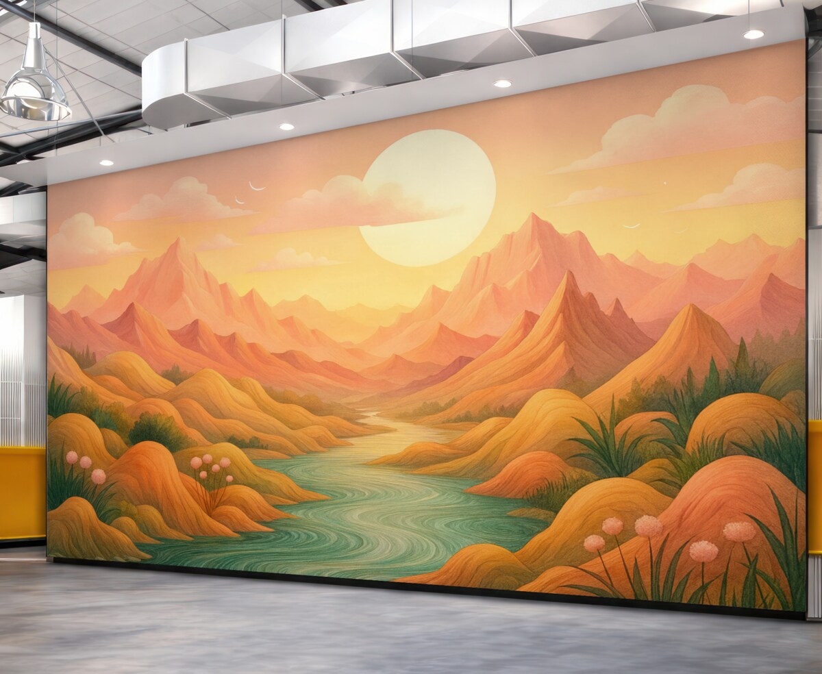 Fototapeta Znakomity, pastelowy pejzaż z subtelnie różowymi i brzoskwiniowymi wzgórzami.