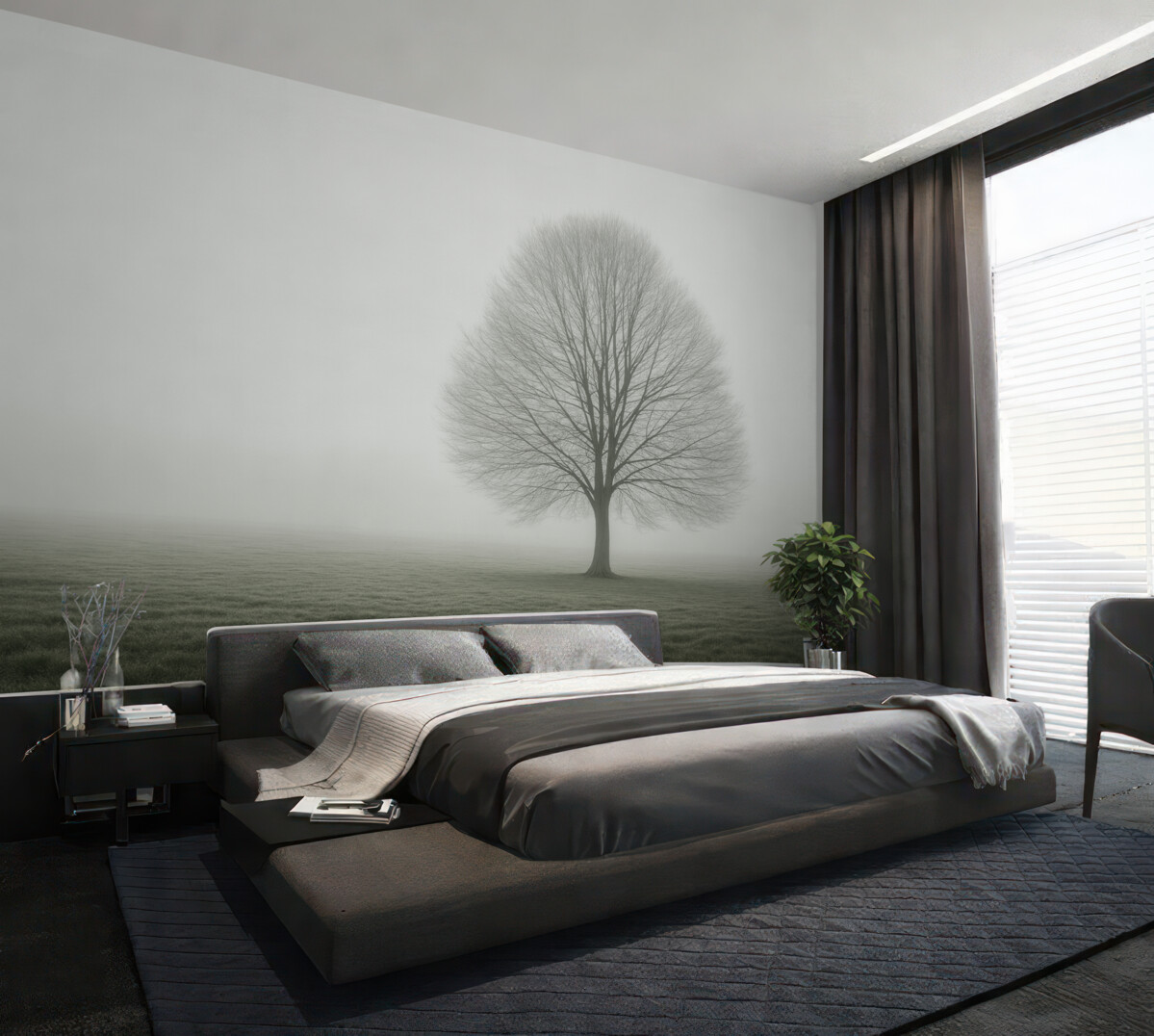 Fototapeta Drzewo w mroku w ciemnych odcieniach zieleni.