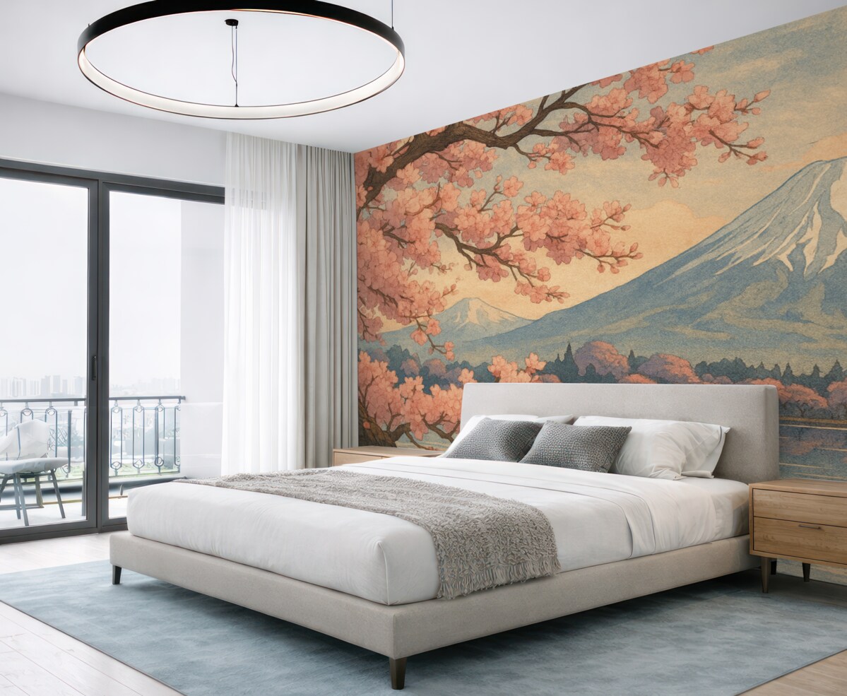 Fototapeta Kwiat wiśni, góry, malarstwo akwarelowe.